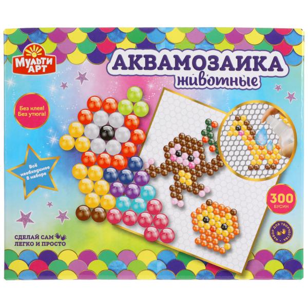 Набор д;детского тв-ва аквамозаика 300 бусин, животные МУЛЬТИ АРТ, ABMA300-5